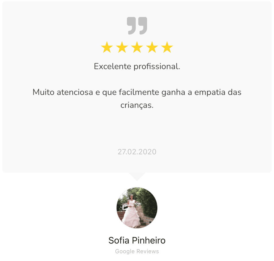 Review do serviço destacando a forma como a Dra ganha a empatia das crianças